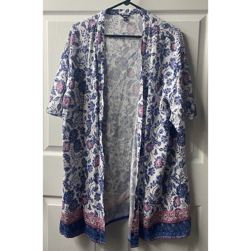 Buffalo David Bitton Beach Coverup Womens Womens Size XLG Blue Pink Floral Robe